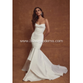 A-line V-neck Chapel Train Organza Over Satin Beading Plus Size Wedding Dress